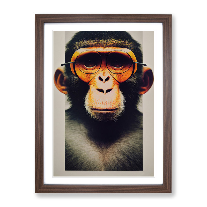 Outstanding Monkey - Framed Print, 64cm H x 46cm W x 2cm D, Walnut