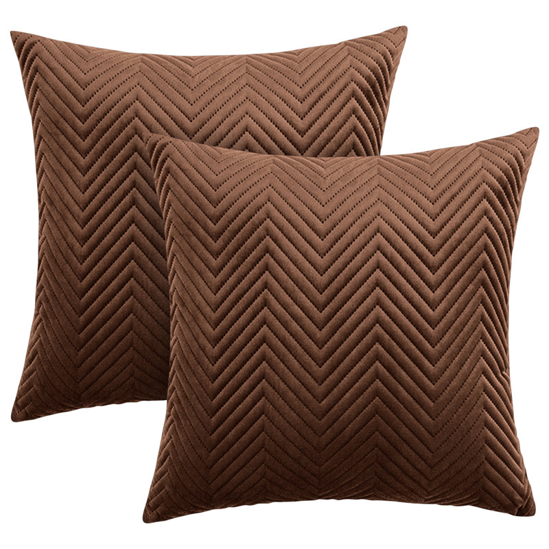 Aspire Homeware Embossed Square Velvet Cushion Cover, Coffee, Pack of 2