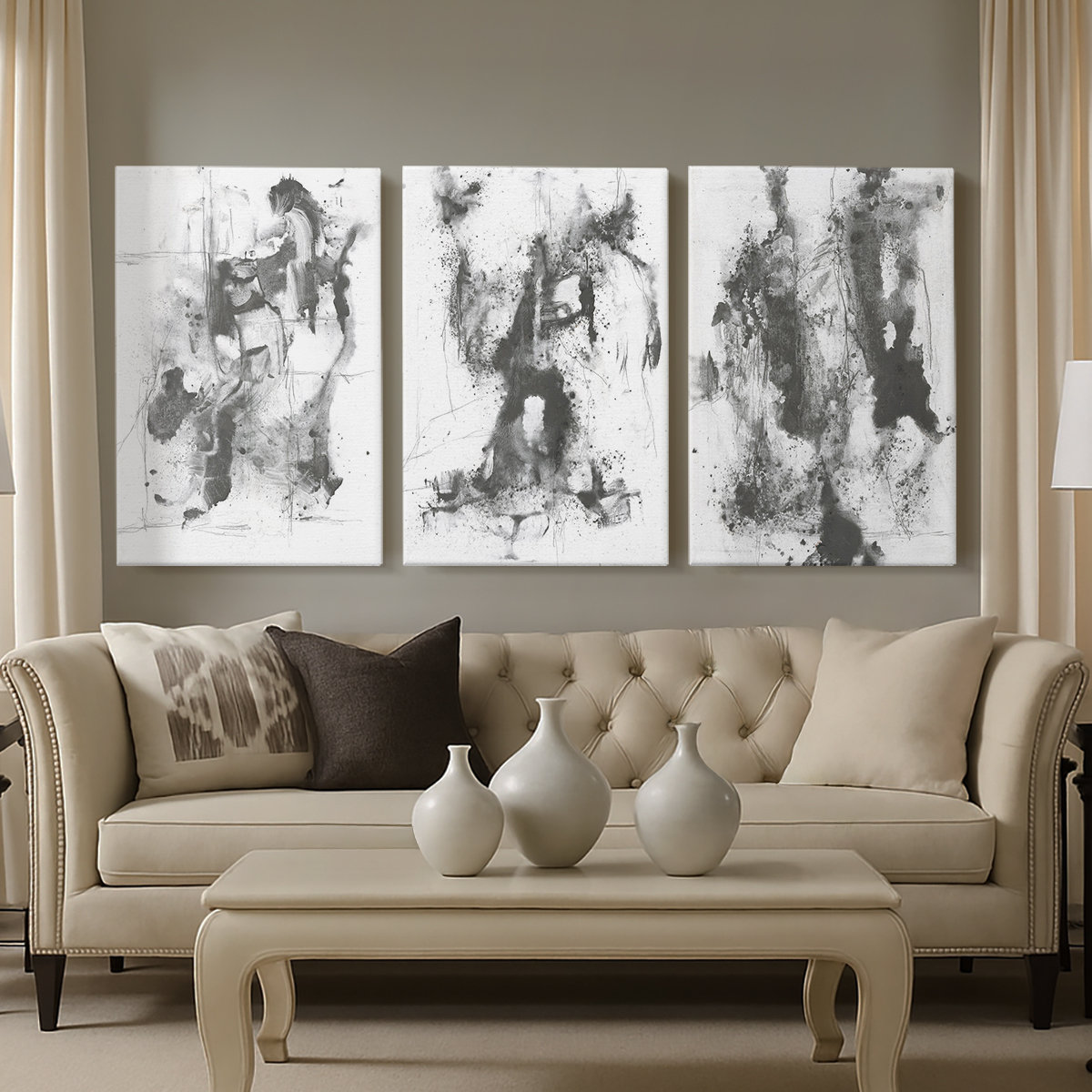 Latitude Run® Graphite Abstract I -Custom Wrapped Gallery Canvas - 3 ...