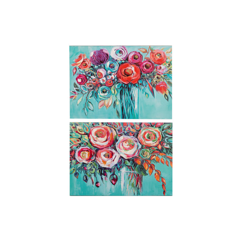 Flowers Set 2 Canvas 40% Hand Painted 70X3X50 Cm - 2 Piece Wrapped Canvas Print Set