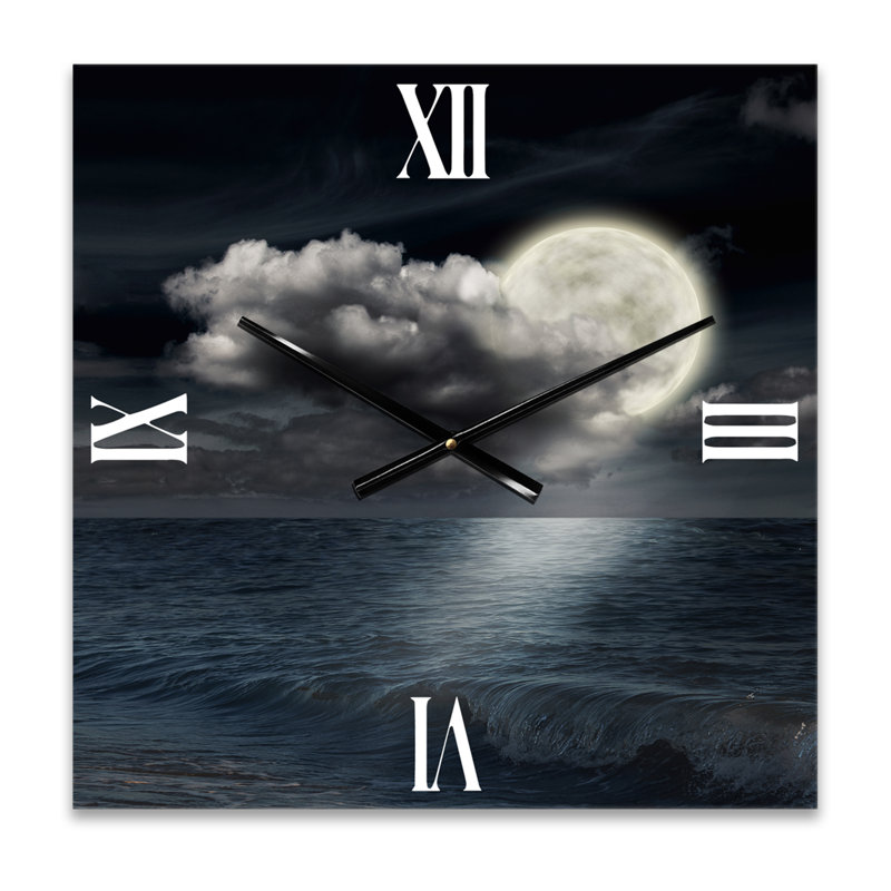 Pleine lune dans le ciel nocturne nuageux VI - Horloge murale nautique et côtière, Petit