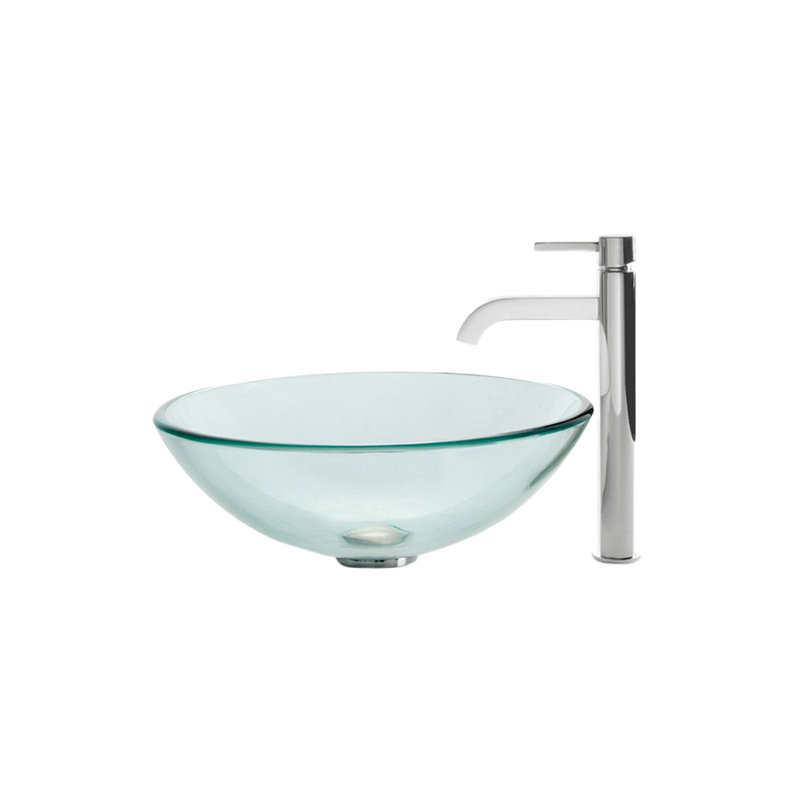 Bathroom Combos Glass Circular Vessel Bathroom Sink with Faucet, Chrome
