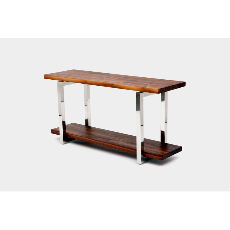 Gax Solid Wood Console Table, 30" H x 84" W x 18" D, Polished Stainless Steel