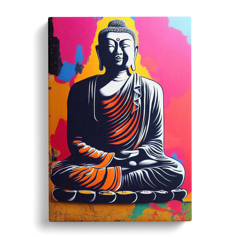 Colourful Buddha No.2 - Wall Art, Wrapped Canvas, 50cm H x 35cm W x 3cm D, No Matte