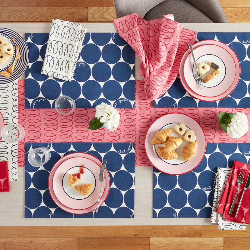 Loop And Dot Geometric Table Runnner, Blue/White, 72" x 15"