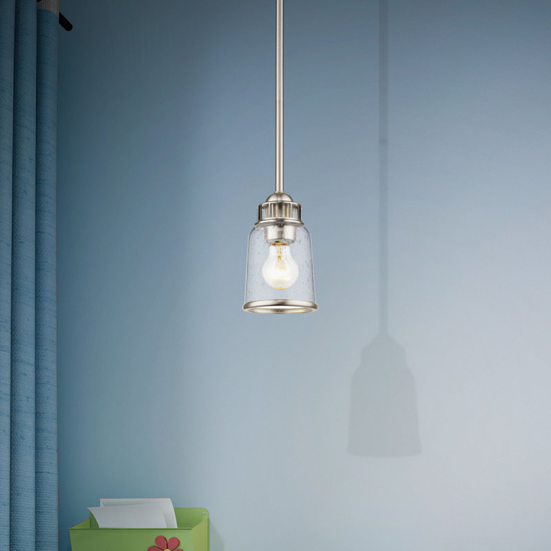 Luminaire suspendu cylindrique simple à 1 lumière Derrick, Nickel brossé