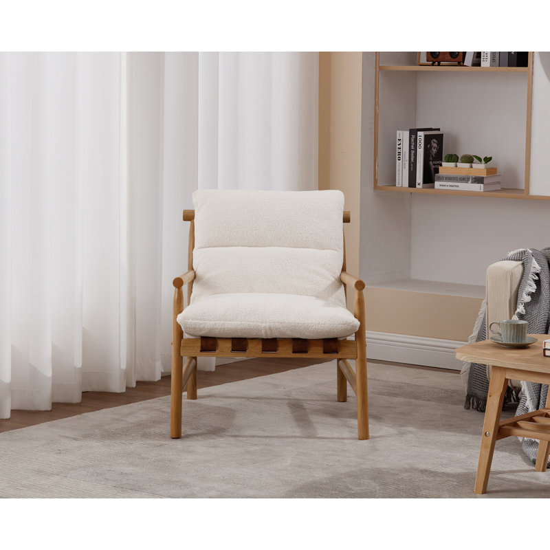 Fauteuil large de 25,5 po Fiona, Bois naturel, Blanc