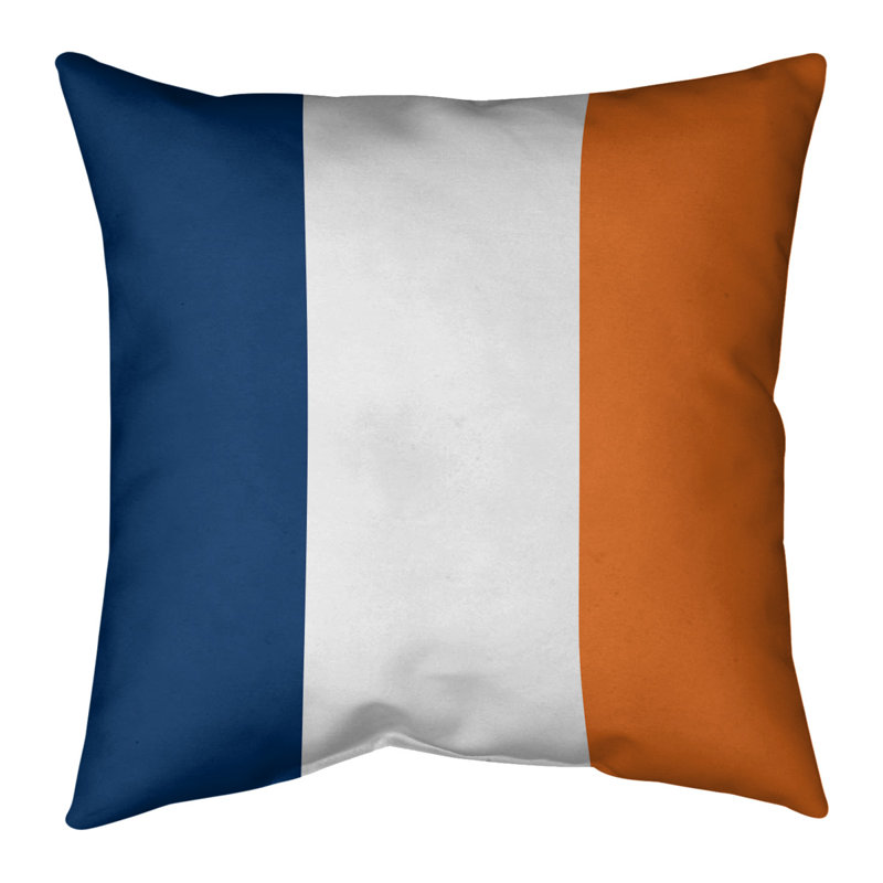 Striped Linen Reversible Throw Pillow, Navy/White/Orange, 16" x 16"