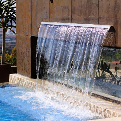 Fontaine de piscine en acier inoxydable avec cascade Spillway 23,6 po x 4,5 po x 3,1 po (l x P x H), fontaine extérieure avec raccord de tuyau pour décoration de piscine