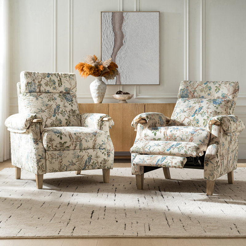 Fauteuil inclinable manuel en polyester Adamsville Farmhouse, Floral beige