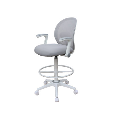 Boss Grey Mesh, Flip Arm, Stool, White Frame