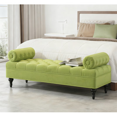 Velvet Upholstered Bench with 2 Detachable Pillows