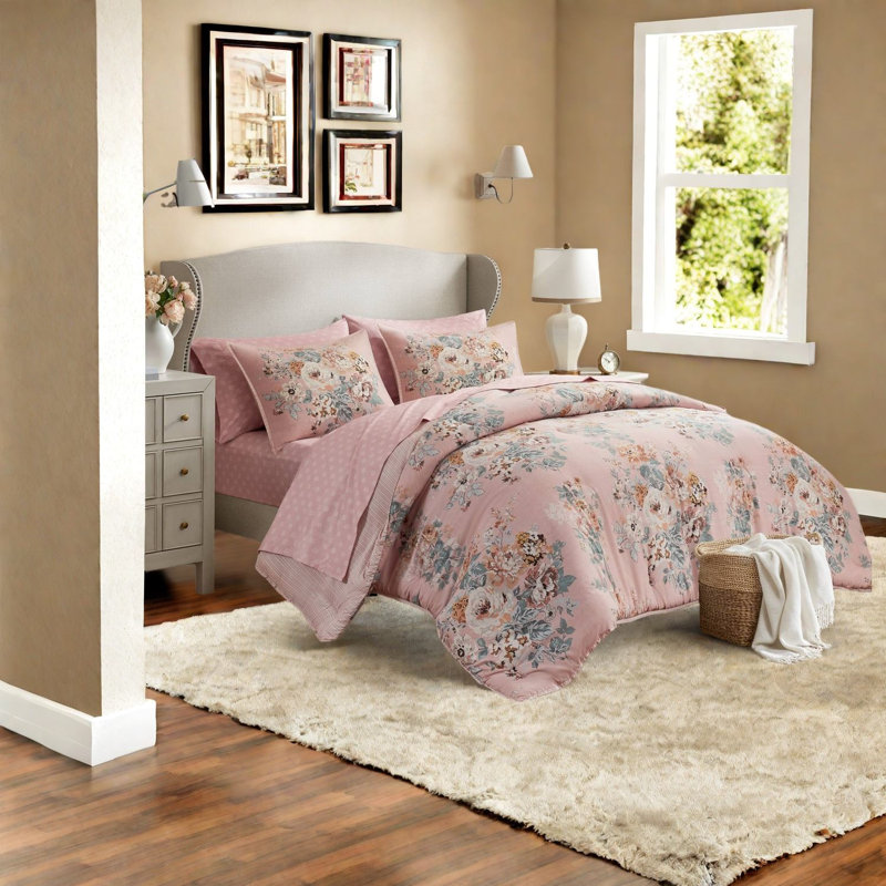 Ensemble de literie réversible pour très grand lit, microfibre rétro floral