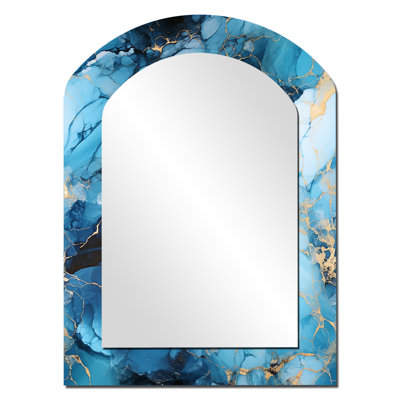 Coastal Blue Elegant Marble Shore - Grand miroir mural arqué sur métal