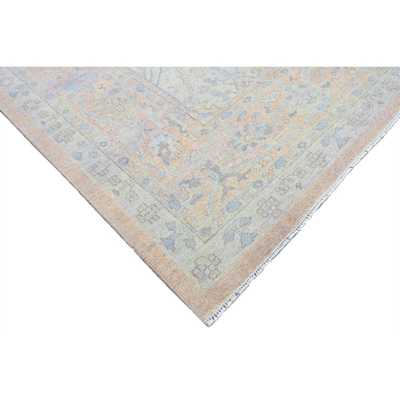 Hand Knotted Wool Area Rug in Silver And Peach, Rectangle 9' x 12'