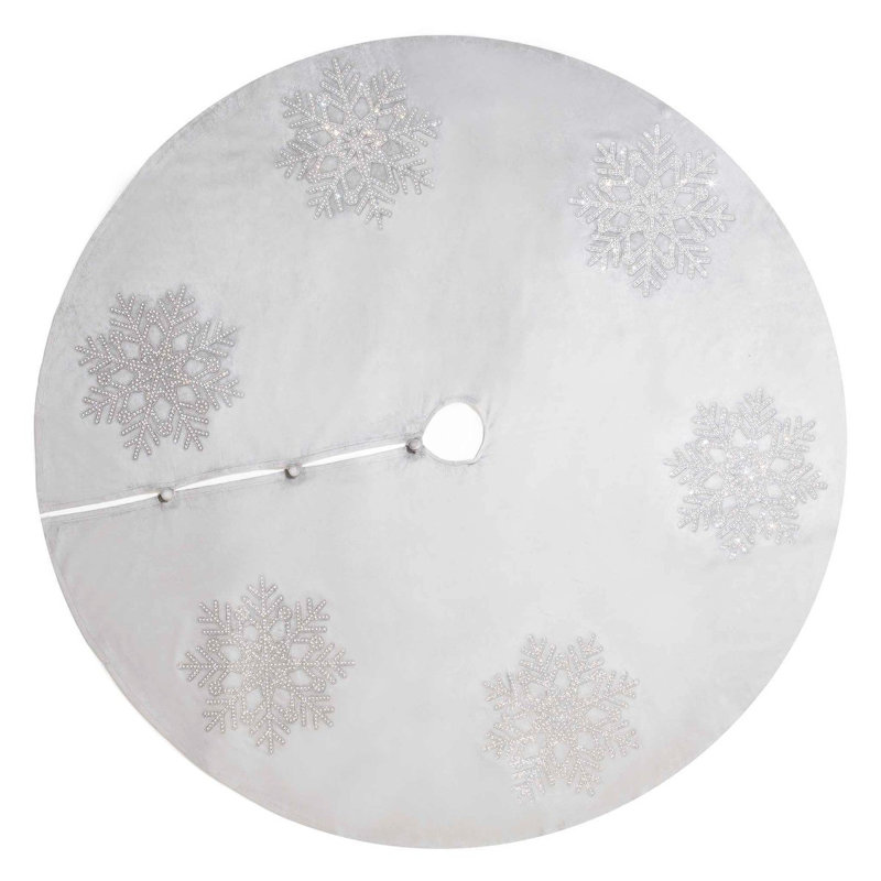 Jupe d'arbre en velours flocon de neige Sparkles Home | Figurine ronde argentée