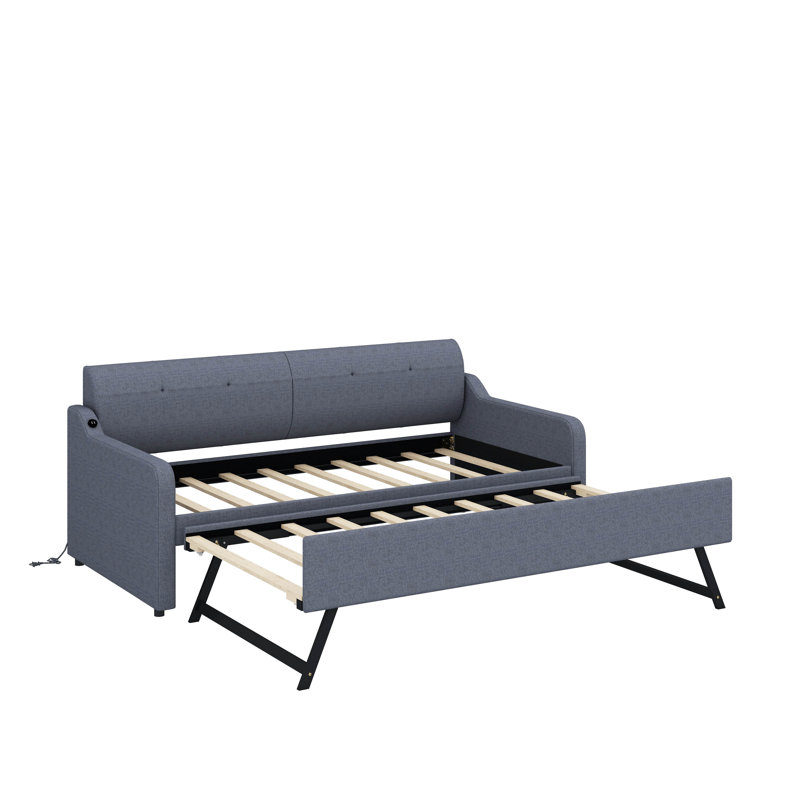 Lit de jour simple rembourré avec conception de chargement USB et lit gigogne, Gris
