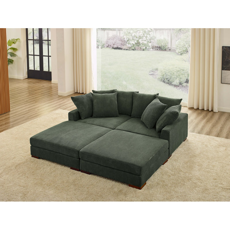 Canapé modulaire 4 pièces Ashon, Velours côtelé vert foncé
