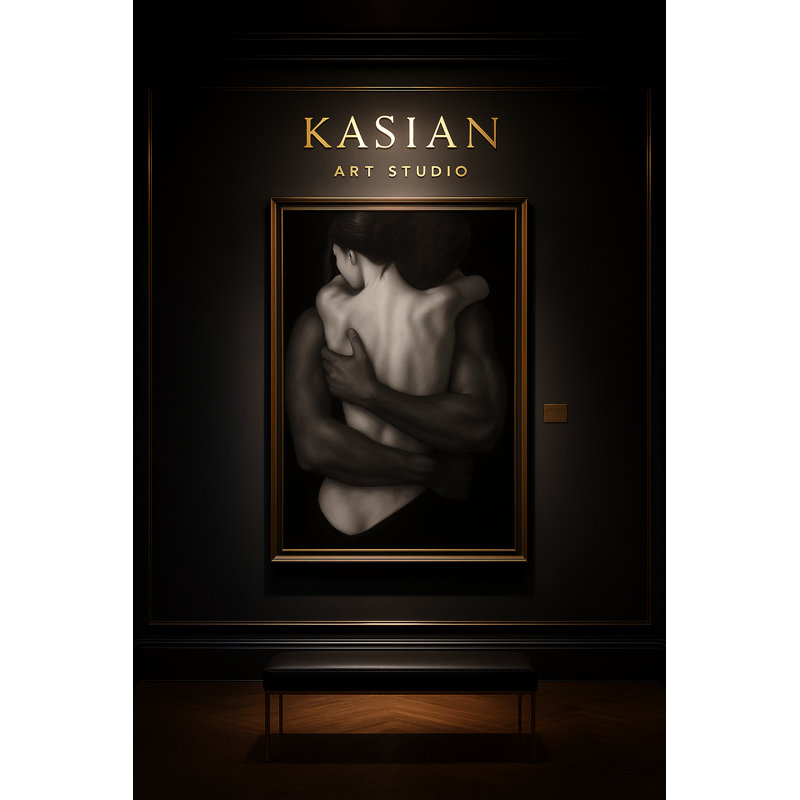 Eternal Embrace - Collectors Edition Fine Art by Kasian Framed Canvas Wall Art by Kasian Art Studio - Brown Frame, Black