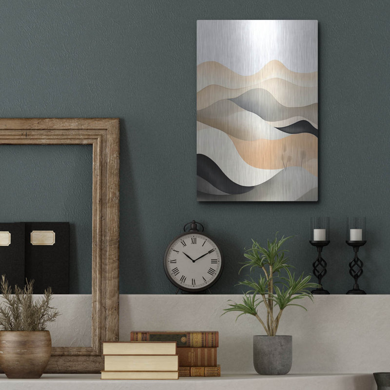 Ebern Designs « Black & Beige Landscape 1 » par Petals Prints Design, tableau mural en métal, 30,5 cm x 40,6 cm