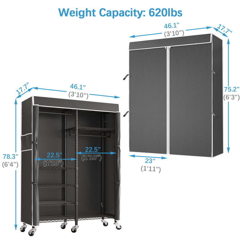 VIPEK R4C 46.1" Rolling Clothes Rack with Cover, Heavy Duty Clothing Rack with Upgarded Polyester Cover, Black