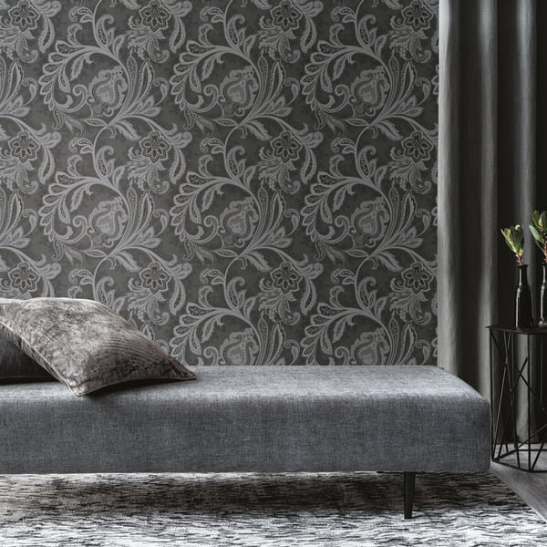 Elegance 10m x 53cm Satin Wallpaper Roll, Dark Grey