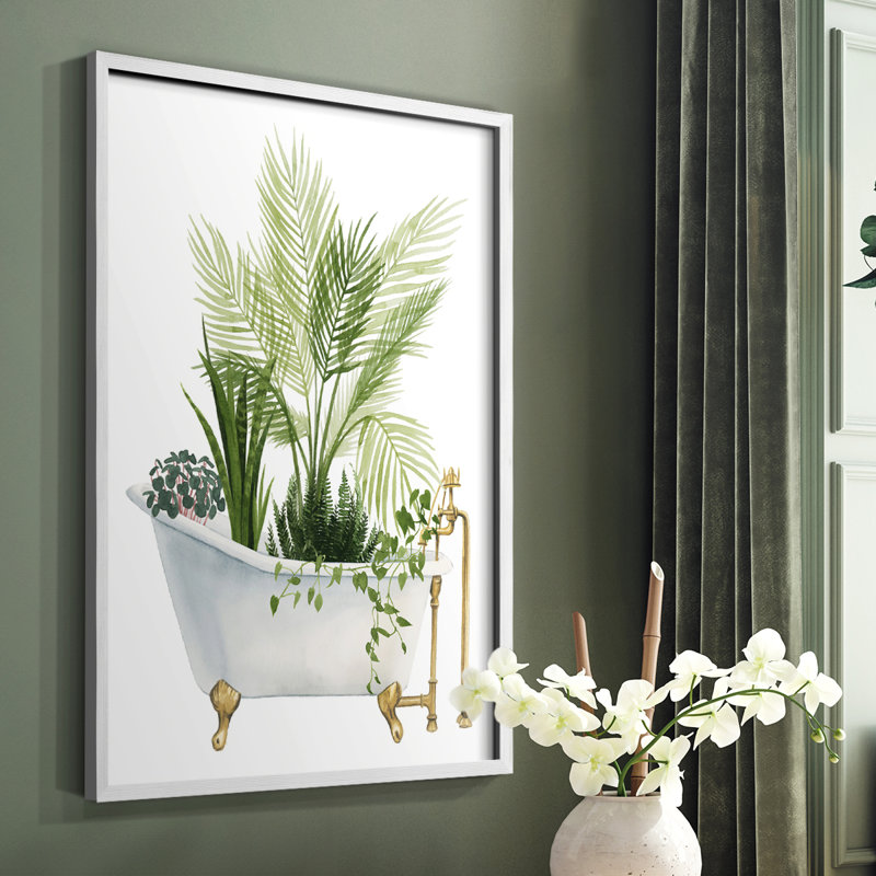 «Plant Bath I», reproduction encadrée - bois massif, H 10 po x l 8 po, Blanc