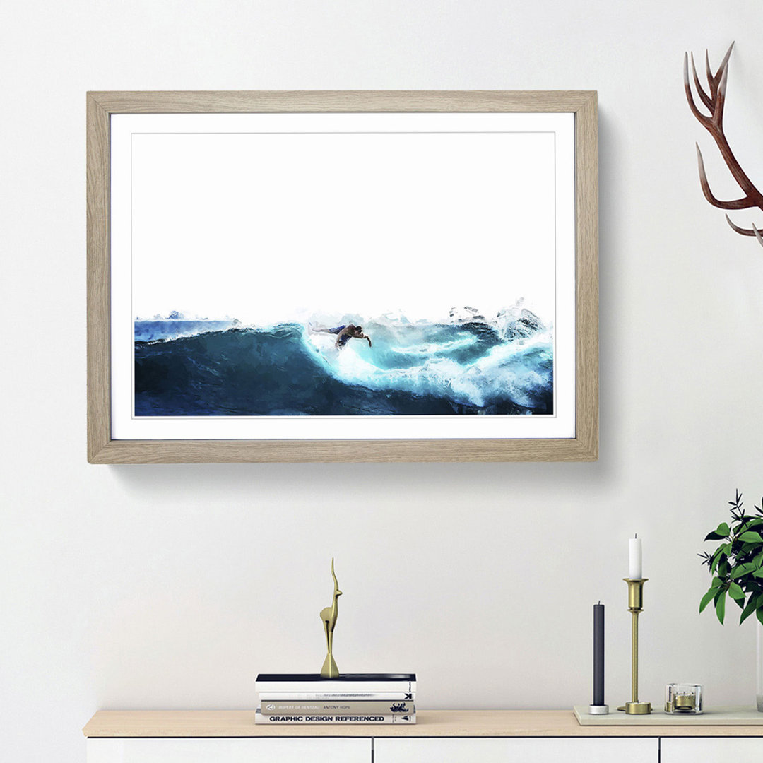 Surfer Riding the Wave in Abstract - Picture Frame Graphic Art Print