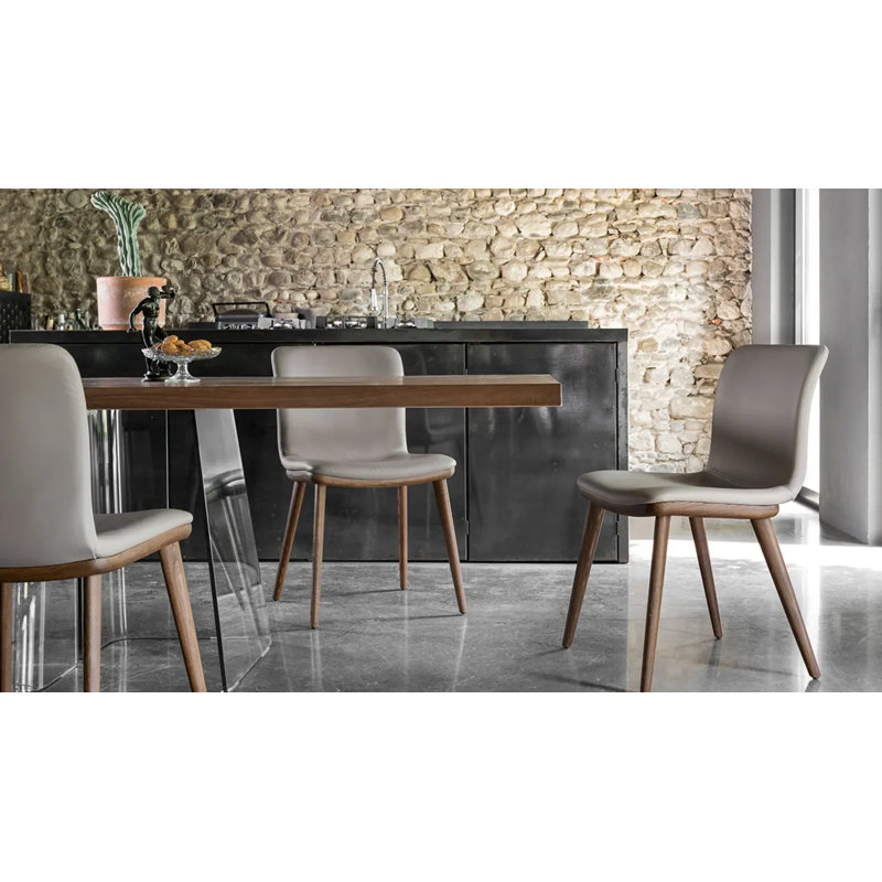 Annie Upholstered Dining Chair with Wooden Legs, Smoke, Taupe
