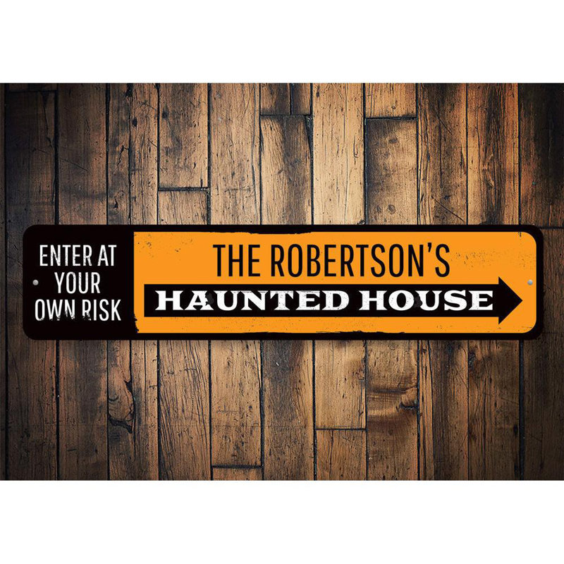 Panneau en aluminium Haunted House Arrow, H 6 po x l 24 po x P 0,06 po