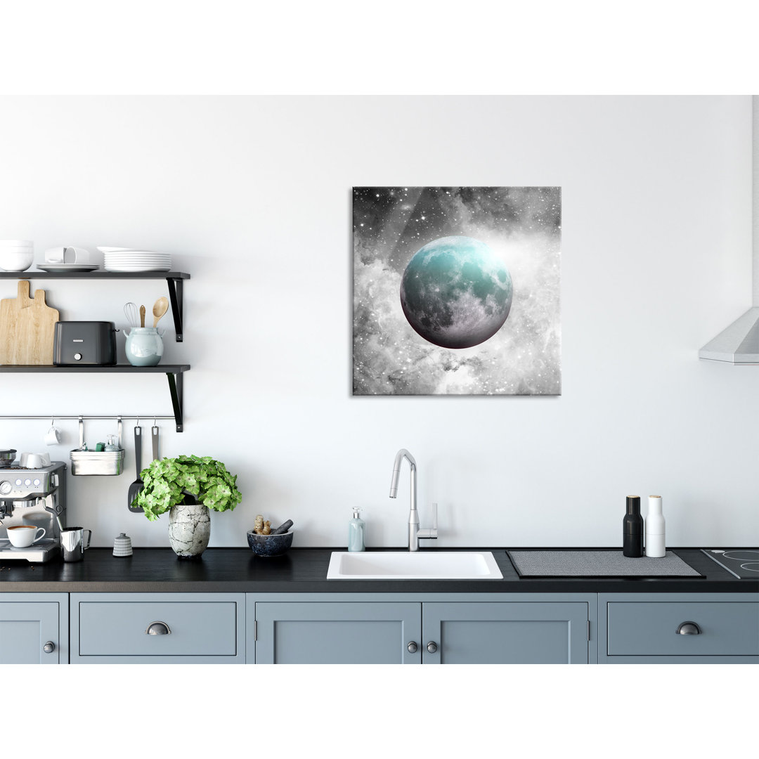 Glasbild Quadratisch | Wandbild Auf Echtglas | Unser Mond Im Sternenstaub | Inkl. Aufhängung Und Abstandshalter 1 unser ...