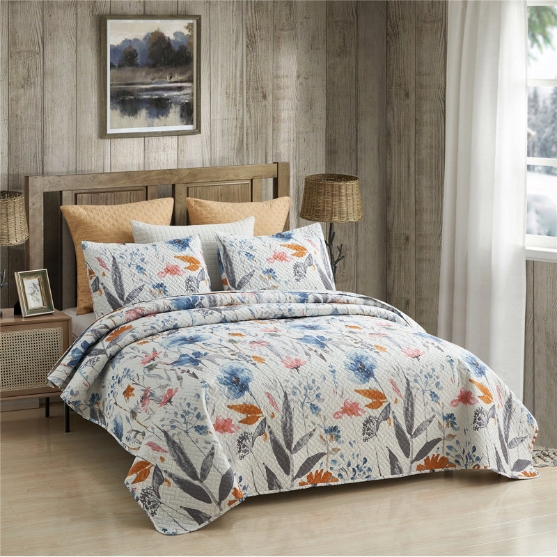 Quilt, King Quilt +2 Standard Shams, Floral 3
