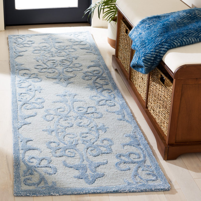 Harger Hand Tufted Wool/Viscose Geometric Rug in Blue, Runner 2'3" x 9'
