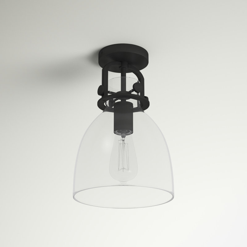 Plafonnier simple semi-encastré en forme de dôme à 1 lumière 8 po Borgen, Noir mat, Clair, Ampoule de 60 watts