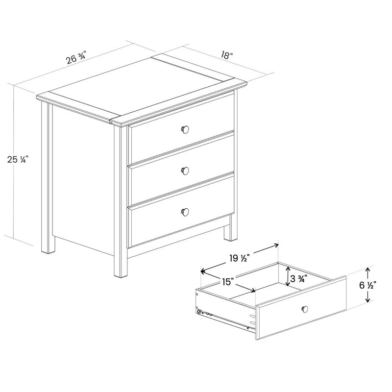 Table de chevet 3 tiroirs Shaker, Noyer