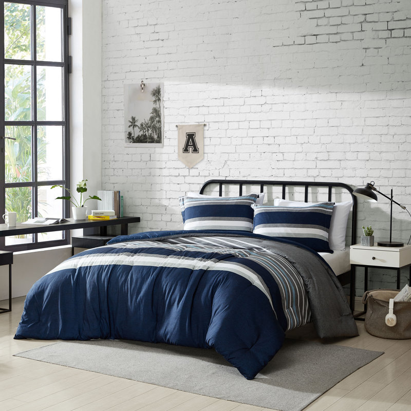 Ensemble d'édredon réversible gris chiné Nautica, Édredon pour grand lit + 2 taies décoratives pou