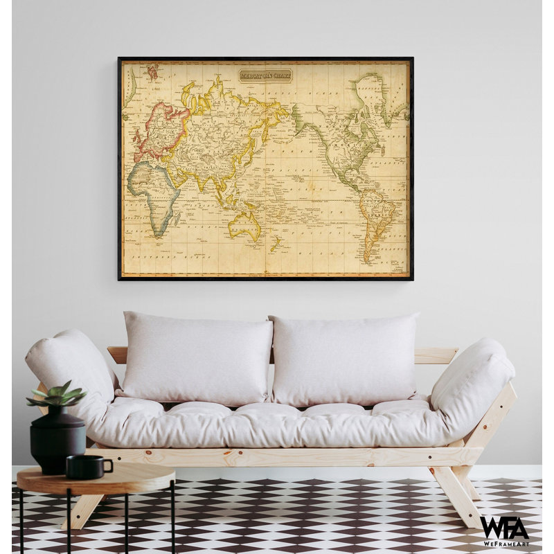 Mercator graphique 1817, affiche carte du monde, affiche de l'atlas rétro, carte du monde, art mural bureau principal, décor de maison d'histoires