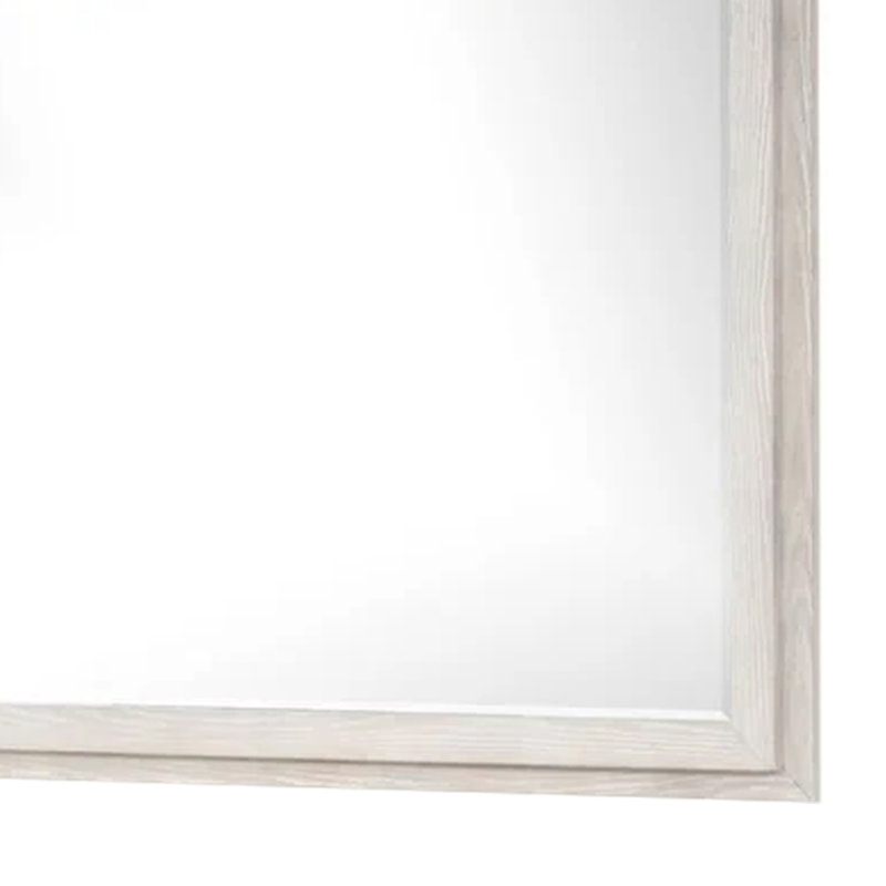 Miroir de commode 48 po Loji, cadre gris vieilli, bois d'hévéa massif
