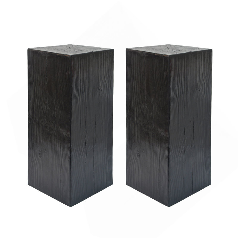 Wood-Look Square-Column MGO End Table, H33.75",Wood Like Distressed Finish, Mix With Different Heights, Indoor Outdoor Use,Black