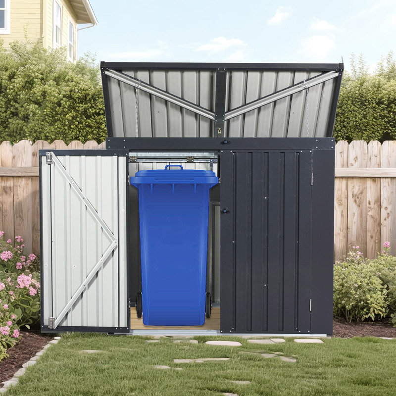 Outdoor Galvanized Steel Trash Can Storage Shed