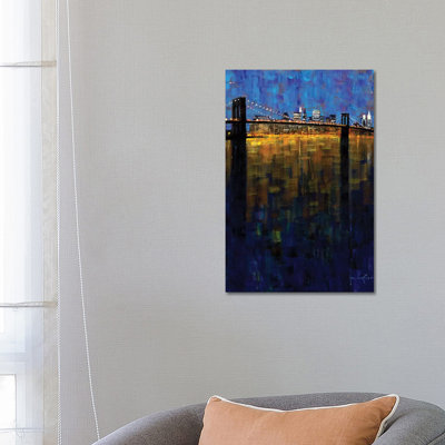 Brooklyn Bridge Nocturne by John Haskins - Wrapped Canvas Print