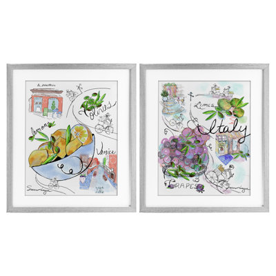 Italy Travel Sketch Collection 2pc Framed Print Under Glass Set, design by Susan Lugar