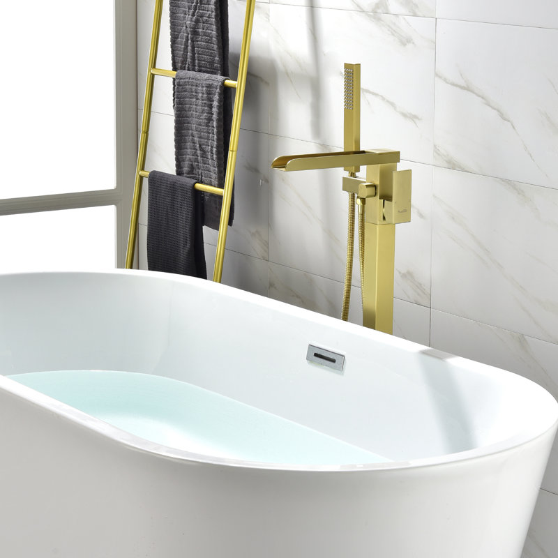 1 Handle Floor Waterfall Faucet with Diverter, Brushed Gold