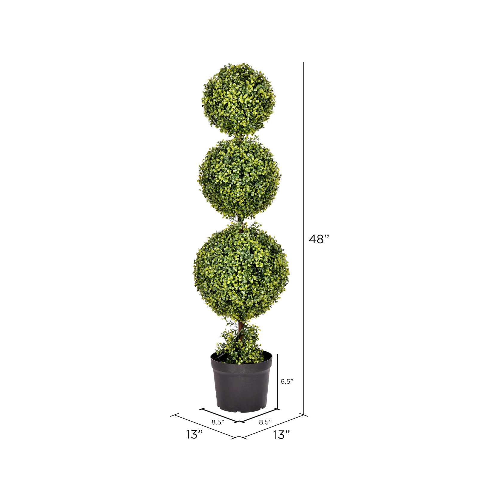 Artificial Triple Ball Green Boxwood Topiary., 48" H x 13" W x 13" D
