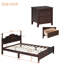 Ensemble de chambre à coucher 3 pièces, lit plateforme en bois et 2 tables de chevet-2097861372-2097861374