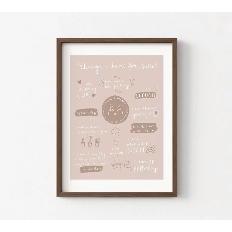 «Things I Know For Sure» par Leah Straatsma, motif de citation rose doux, idée de cadeau de thérapie, impression d'affiche de signe positif