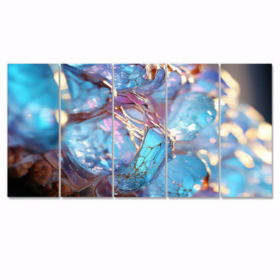 Structure de cristal turquoise - art mural abstrait 5 pièces