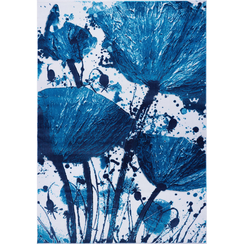 Tapis bleu à motif floral Achante, Rectangle 7'10" x 10'5"
