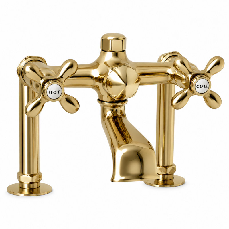 Robinet de baignoire à fixation sur le comptoir avec poignées en croix (P0802), Laiton ultra enduit