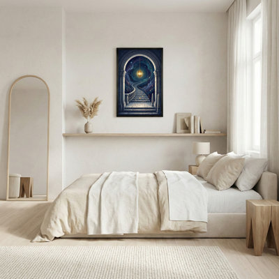 Fantasy Stone Staircase To Starry Sky With Hanging Lantern Canvas Wall Art